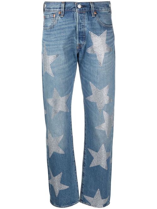 Star-patch denim jeans - Blue