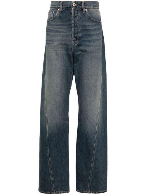 Straight-leg twist-detailed cotton jeans - Blue