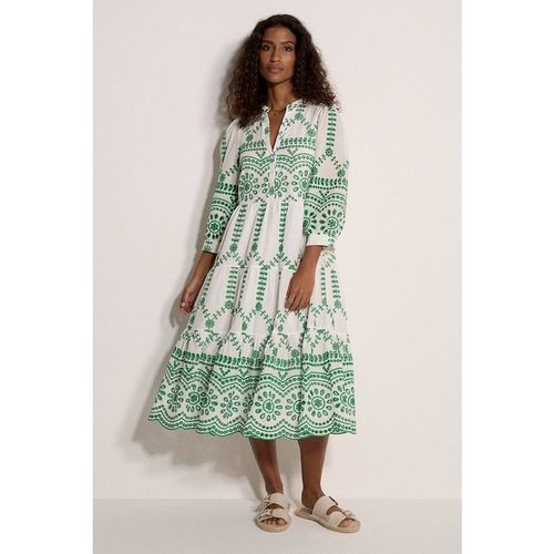 Apricot Women's Floral Cotton Blend Broderie Anglaise Midi Dress in White