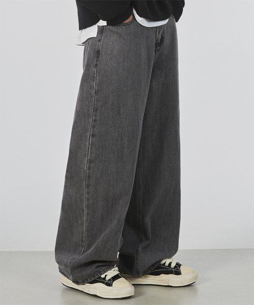 Easy Wide Denim Pants Gray