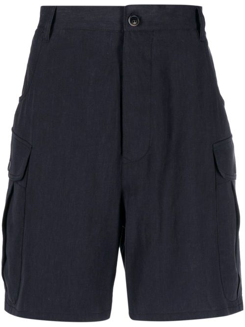 Wide-leg linen cargo shorts - Blue