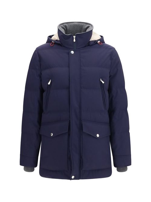 Nylon Hooded Down Jacket — Navy