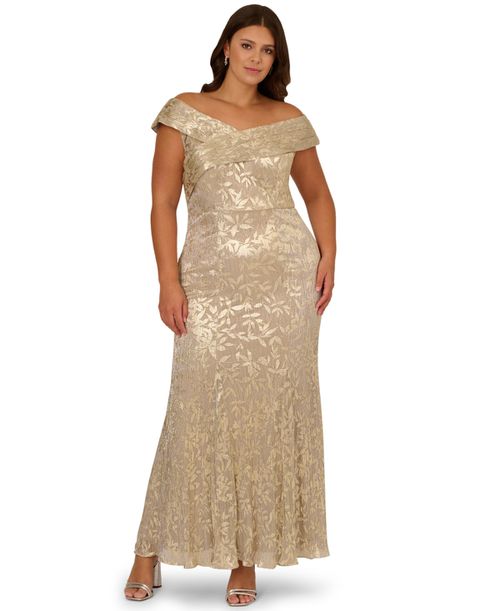 Adrianna Papell | Women's Foil Leaf Mermaid Gown - Champagne/Gold | Realry Adrianna Papell | Women's Foil Leaf Mermaid Gown - Champagne/Gold | Realry