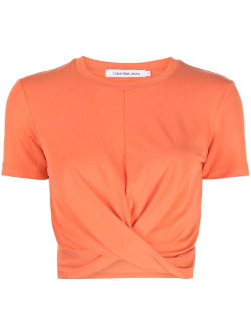 Twisted short-sleeve crop top - Orange