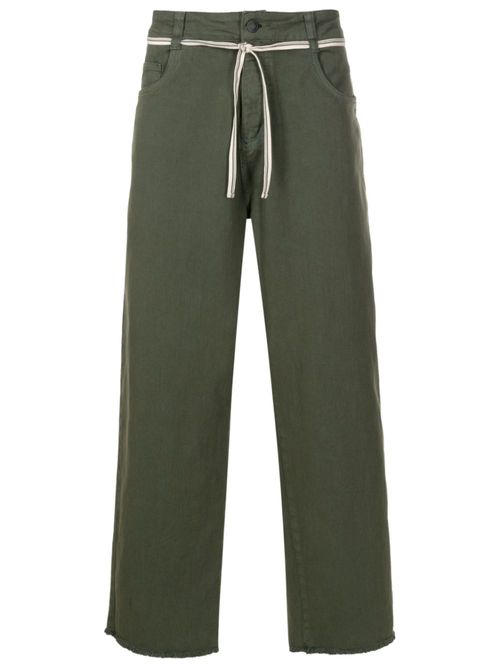 Drawstring-waistband cropped trousers - Green
