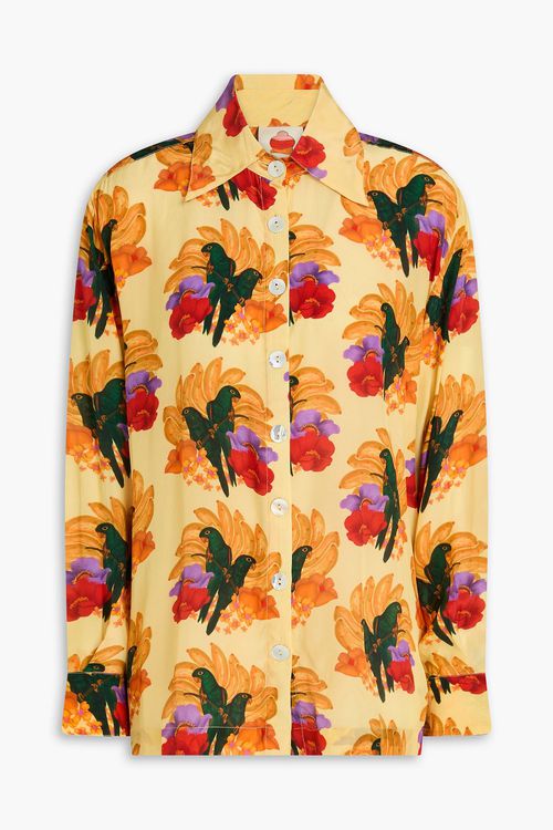 Printed crepe de chine shirt - Yellow - XL