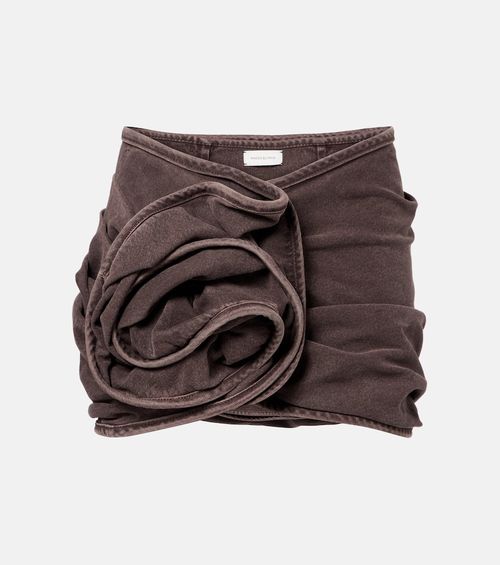 Floral-appliqué denim miniskirt