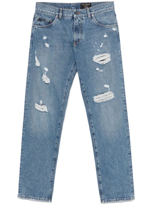 Classic Five-Pocket Cotton Jeans With Abrasions