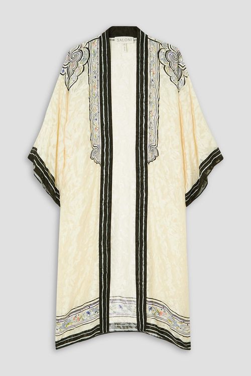 Saloni - Venyx Juniper printed satin robe - White - UK 12