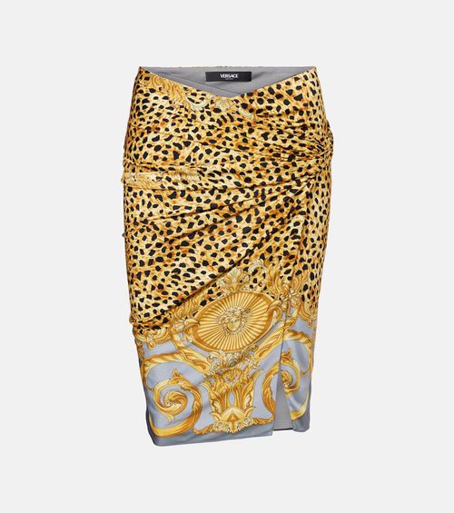 Printed gathered jersey miniskirt