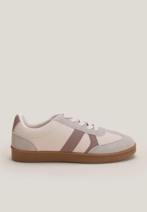 Older Girls Cream & Pink Stripe Plimsoll Trainers