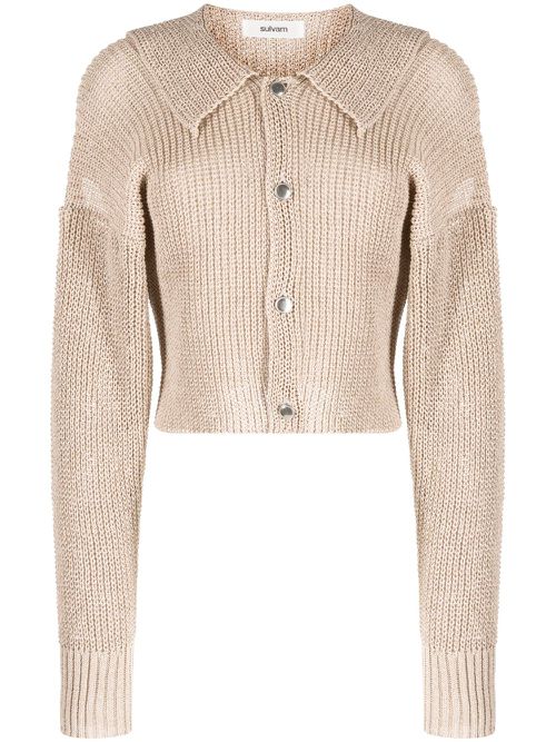 Slit-detail cotton cardigan - Brown