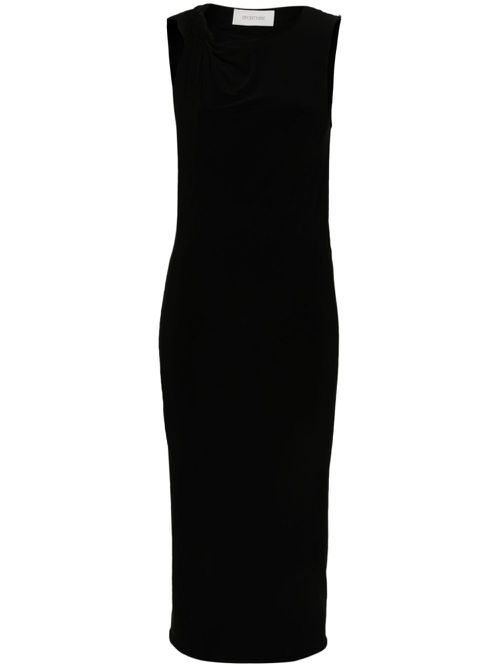Asymmetric-neck sleeveless midi dress - Black