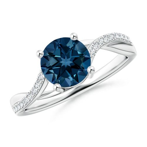 Angara 1.55 Carats Solitaire London Blue Topaz Twisted Split Shank Ring in Platinum