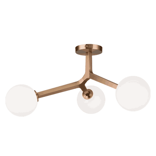 Aged Gold Brass Three Light Ceiling Mount from the Rami Collection