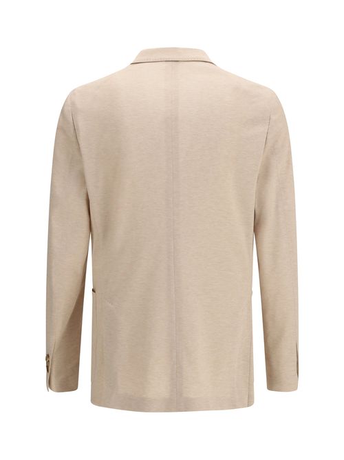 Double-Breasted Cotton Blazer — Beige
