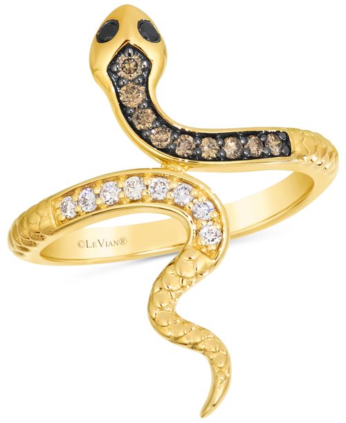 Chocolate Diamond, Nude Diamond, & Blackberry Diamond Snake Ring (1/4 ct. t.w.) in 14k Gold - Yellow Gold