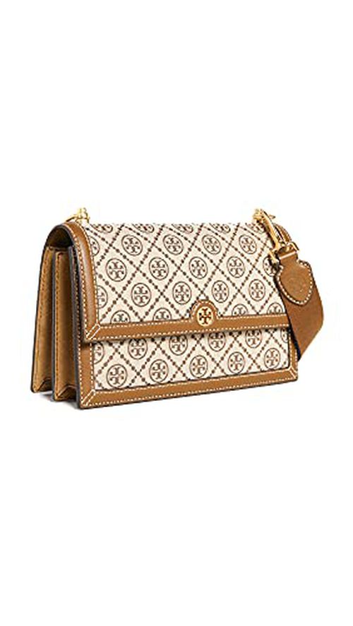 Tory Burch Women's T Monogram Jacquard Shoulder Bag, Hazel, Tan, Graphic, One Size