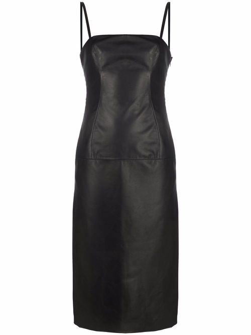 Strap-detail leather midi dress - Black