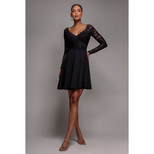 Goddiva Off The Shoulder Lace Skater Mini Dress - Black