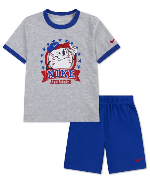 Boys' 4-7 Dri-fit Baseball Character Short-Sleeve T-Shirt and Shorts, 2-Piece Set - Game Royal/Heather Gray