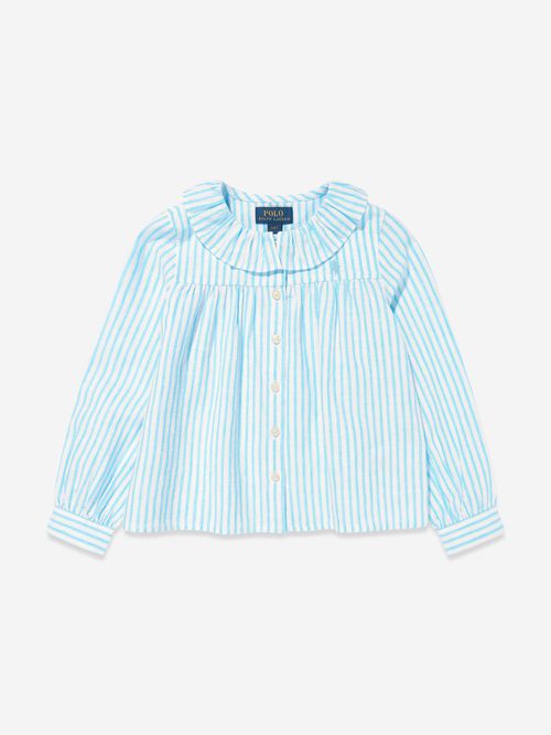 Ralph Lauren Girls Linen Striped Blouse in Blue US 3 - UK 3 Yrs