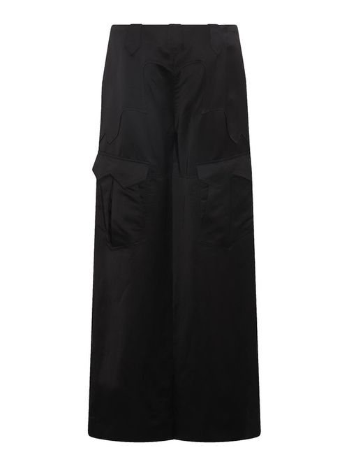 Black Viscose And Linen Blend Long Skirt