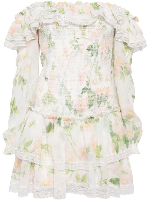 Immortal Rose poppy smocked mini dress - White