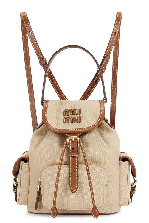 Miu Miu Canapa Soft Calf Mini Backpack in Corda & Brandy - Brown. a