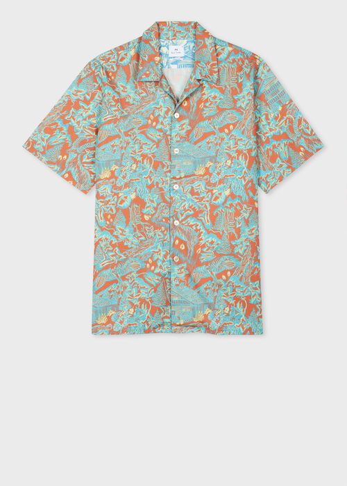 Casual-Fit Orange and Turquoise 'Chalet' Print Shirt