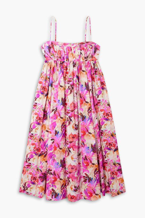 Lucille pleated floral-print cotton-poplin midi dress - Pink - US 2