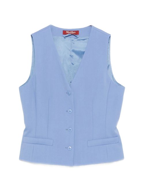 Wool Crepe Satin Vest with V-Neck, Front Buttons & Adjustable Back Strap