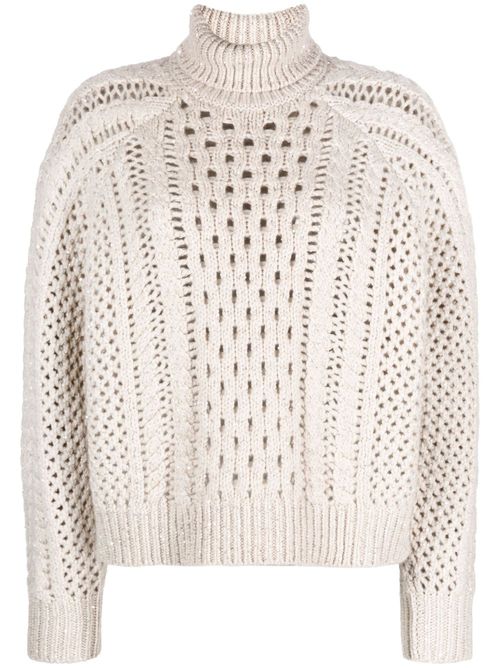High-neck crochet-knit jumper - Neutrals