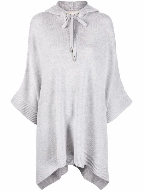 Fine-knit hooded cape - Grey