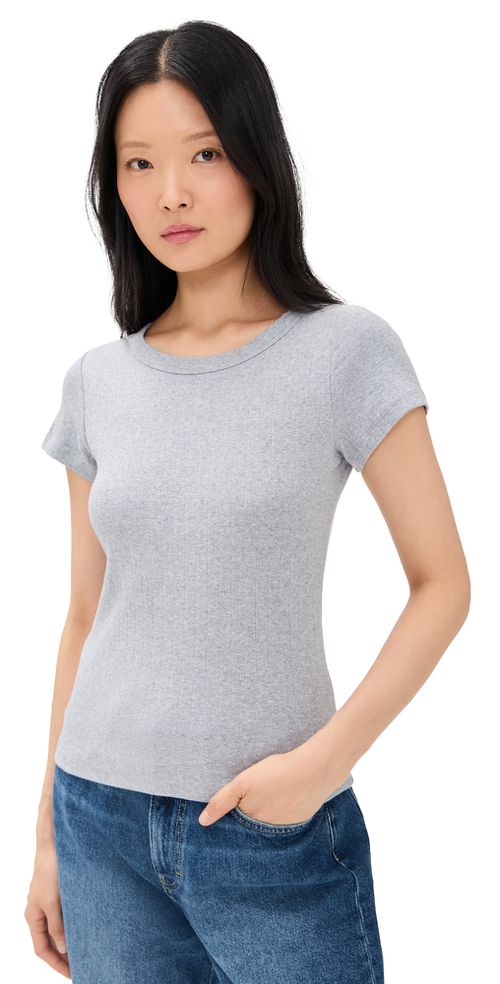 Marea Pointelle Crew Neck Tee Grey