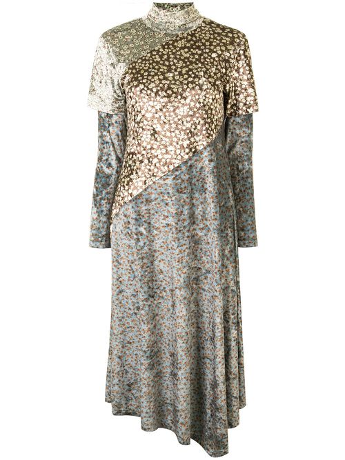 Layered floral velvet dress - Multicolour
