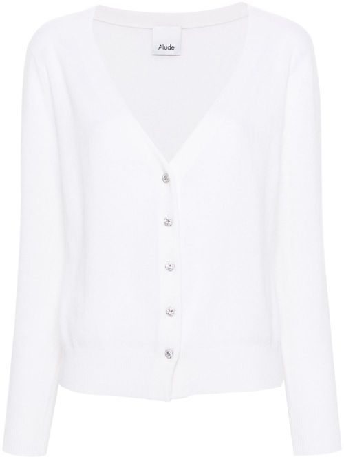 V-neck fine-knit cardigan - Neutrals