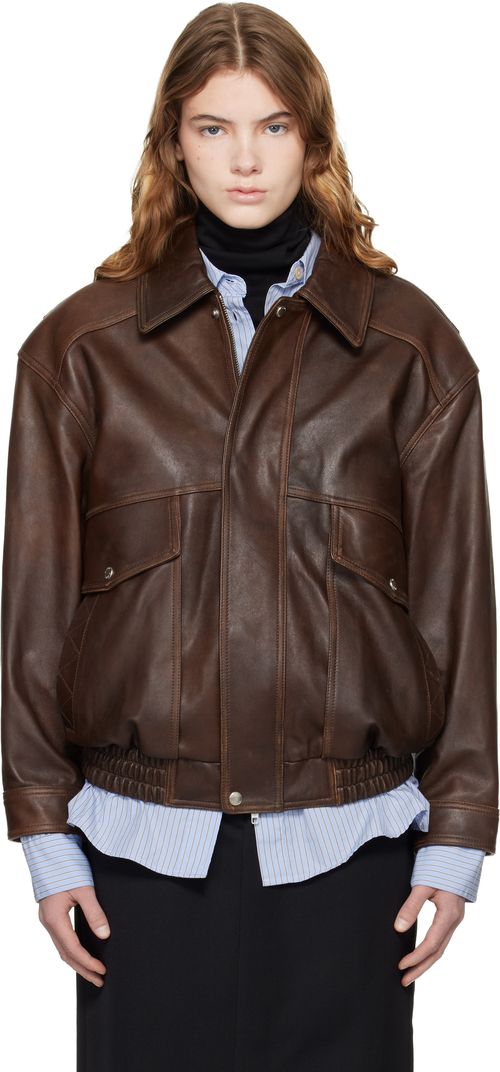 Brown Oversized Vintage Leather Jacket