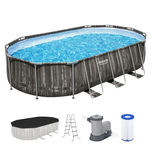 "Power Steel 20' x 12' x 48"" Oval Above Ground Outdoor Swimming Pool Set - Gray"
