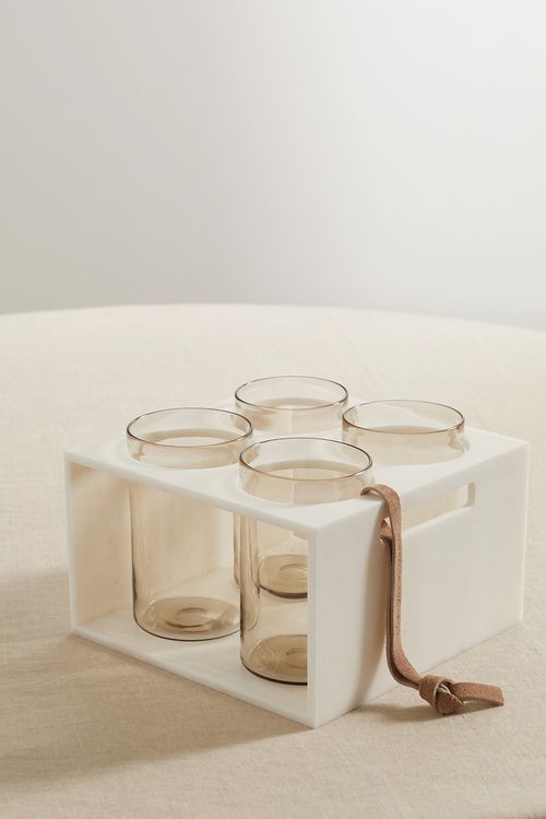 Set Of Four Water Glasses With Krion Holder - Neutrals