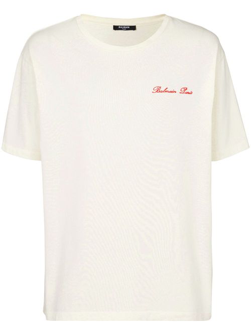 Logo-embroidered cotton T-shirt - White
