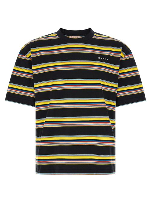 Multicolor Striped Cotton T-Shirt — Black