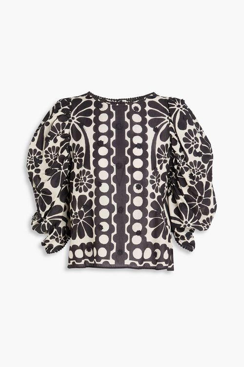 Printed cotton-gauze top - Black - S