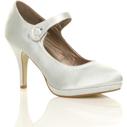 High Slim Heel Mary Jane Satin Court Shoes