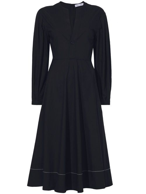 V-neck cotton poplin dress - Black