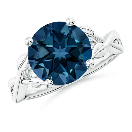 Angara 4.2 Carats Nature Inspired London Blue Topaz Crossover Ring with Leaf Motifs in Platinum