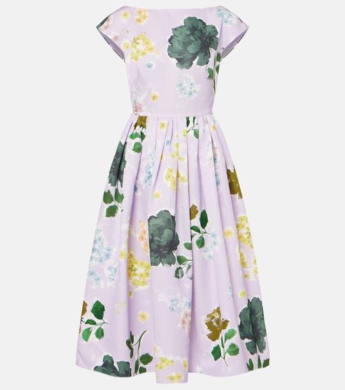 Floral cotton-blend faille midi dress