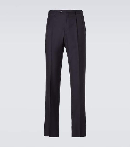 Pleated virgin wool straight pants