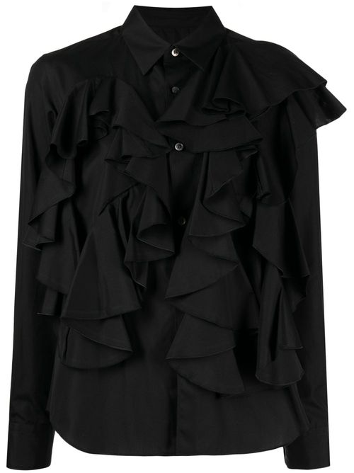Ruffled buttoned cotton shirt - Black