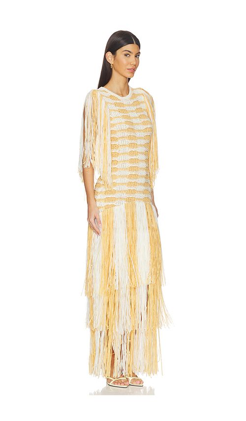 Ulla Johnson Silvia Fringe Knit Dress in Yellow,White. XL. Also in